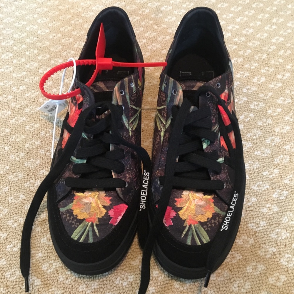 Off-White carryover suede floral satin sneakers